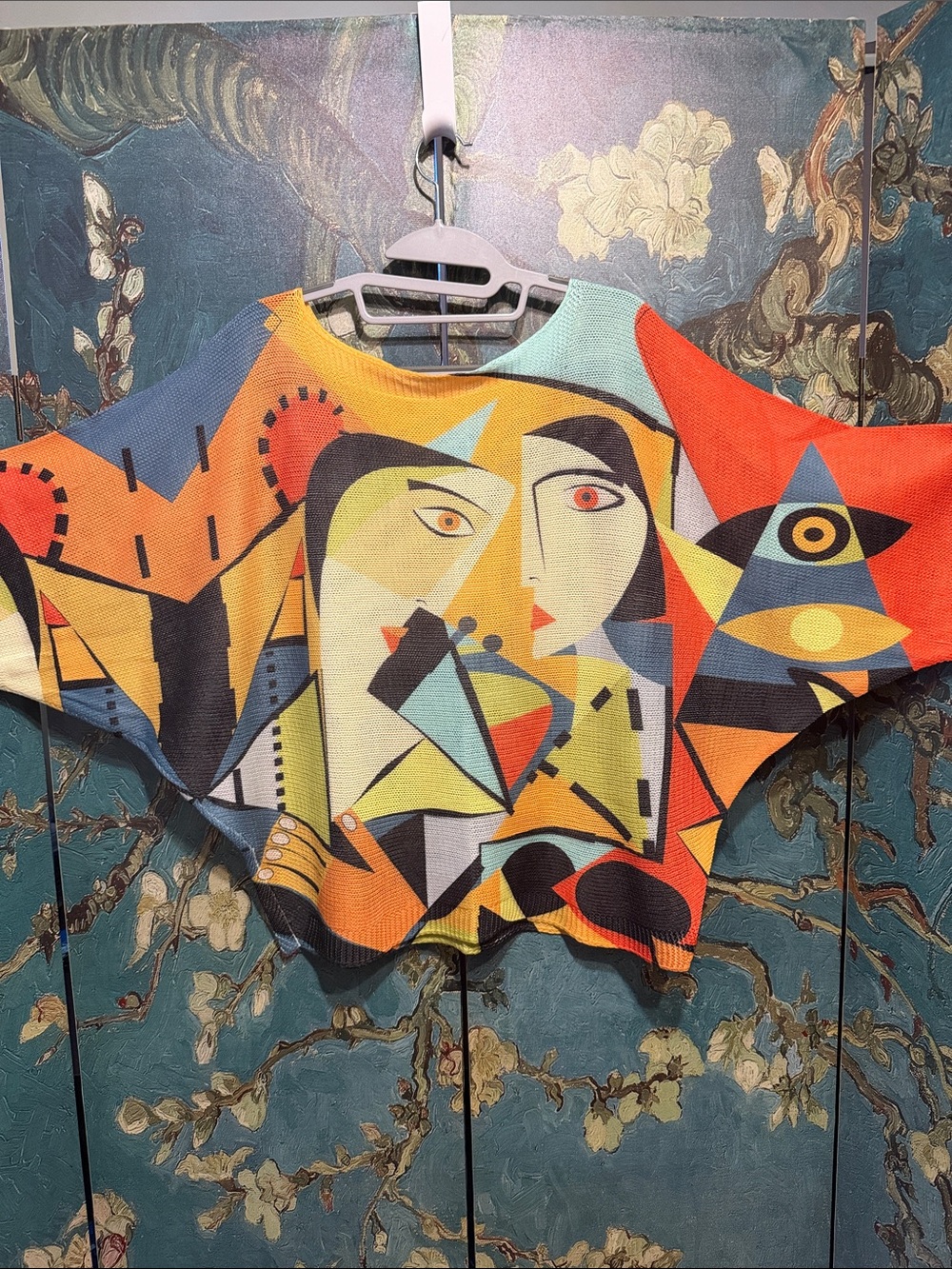 Abstract Multi-Color Sweater - oversized Geometric Face Print